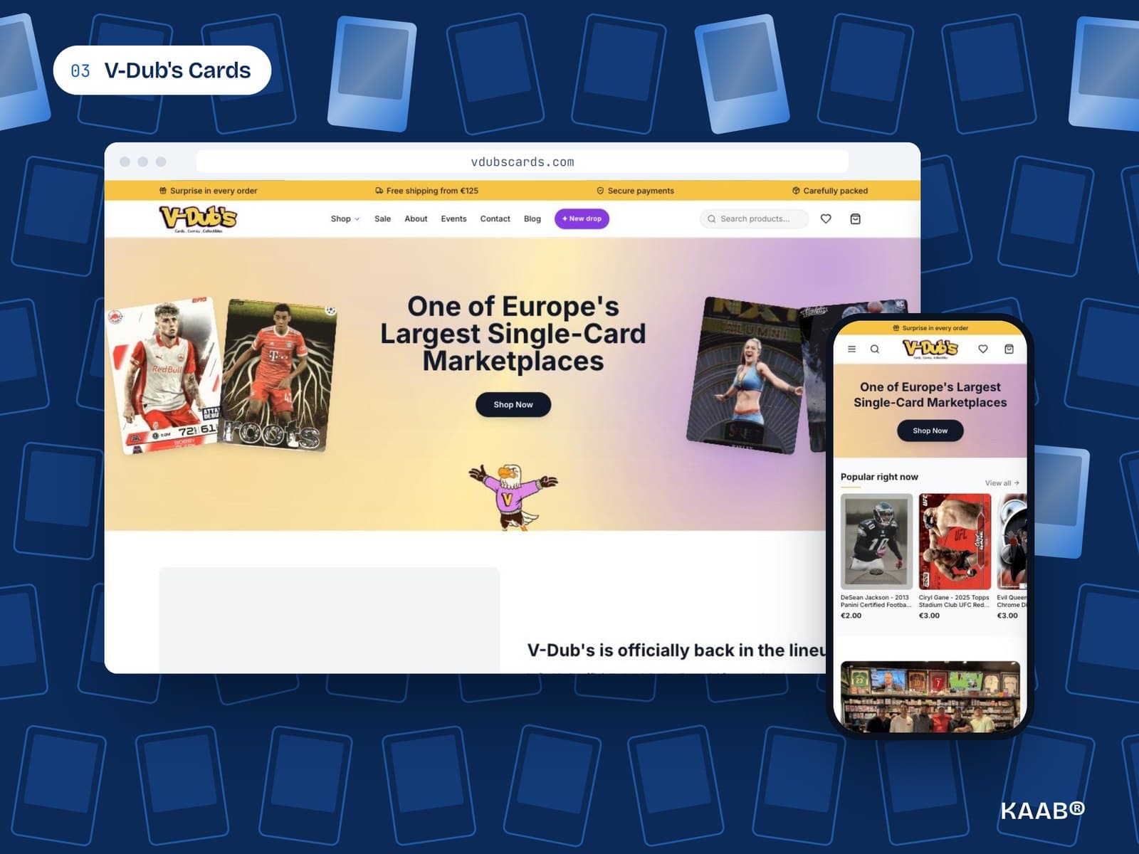V-Dub's Cards — schermafbeelding van de site